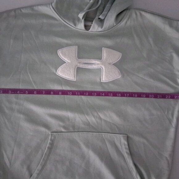 Under Armour UA Light Green Hoodie Pullover Sweatshirt Men's Medium Puffy Logo - Picture 8 of 10